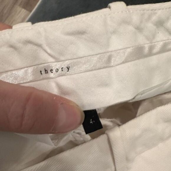 Theory Wool Blend Off White Textured Trouser Slim Fit Pants Tuxedo Pants Size 4 - Picture 8 of 14